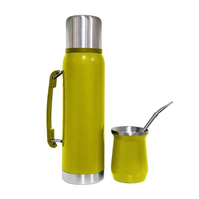 1 l + 180 ml Yerba Mate Tee-Set, vakuumisolierte Edelstahlflasche + Tasse für Brasilien, Südamerika