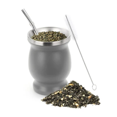 2021 individuelle Trinkkaffee-Tee-Yerba-Mate-Tasse mit Bombilla-Strohhalm aus Edelstahl